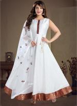 White Chanderi Wedding Wear Hand Work Gown With Dupatta